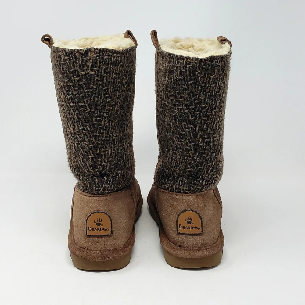 Bearpaw‎ Brown Suede Winter Boots Wool Blend Lining Size 6 Tall Mid Calf Height